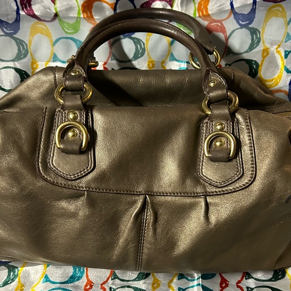 Coach Soft Leather Ashley Convertible Satchel #F15447 Bronze Metallic Bag Large - Picture 3 of 8